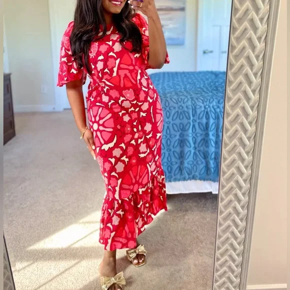 Euc Rhode x Target Zinnia Floral Tropical Prints Bell Sleeve Midi Dress - Picture 3 of 12